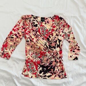 NIC+ZOE Red and Black Abstract Wrap Top—Medium